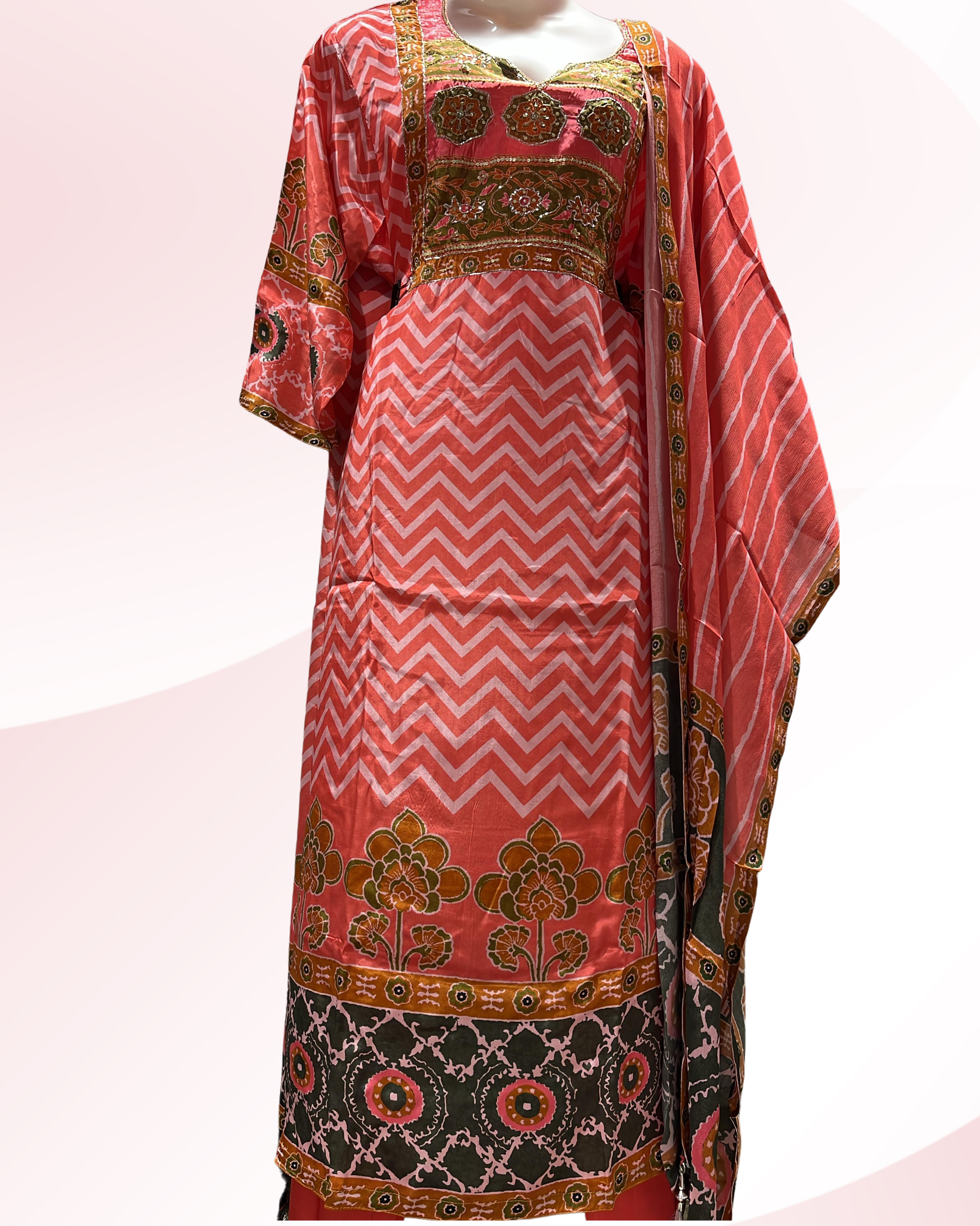 Digital Print Crepe Silk Top with Embroidered Neck