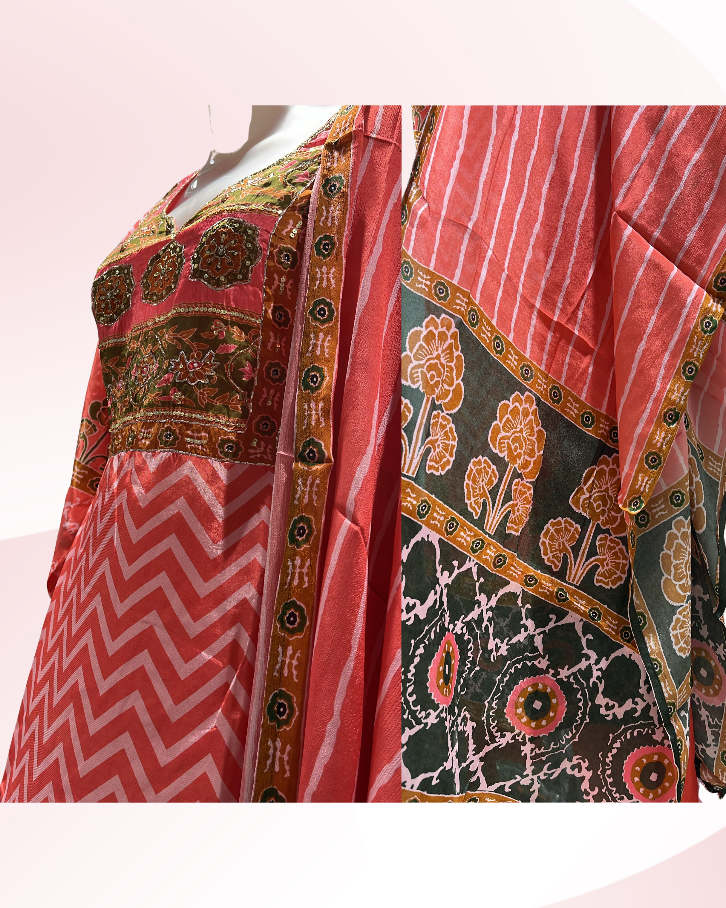 Digital Print Crepe Silk Top with Embroidered Neck