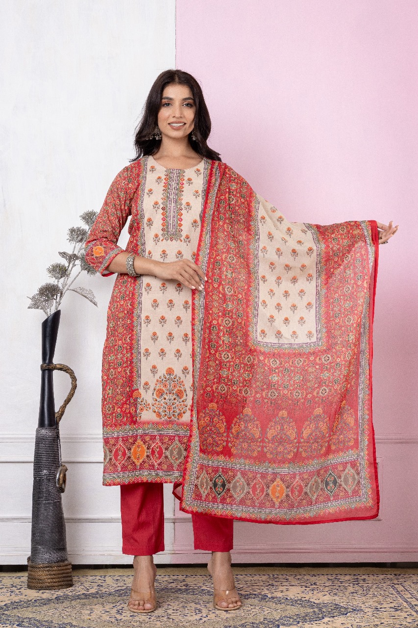 Traditional Red and Beige Salwar Kameez
