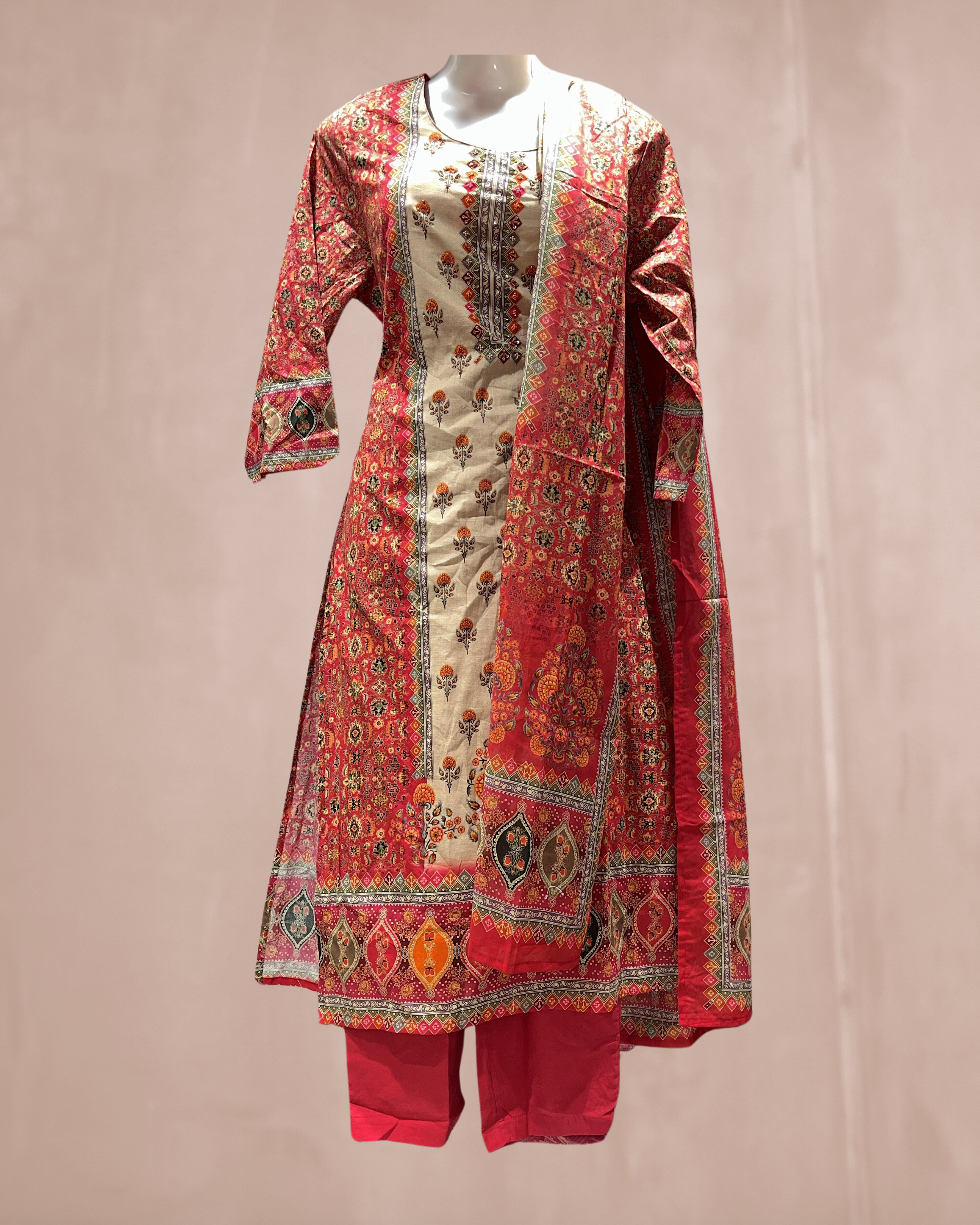 Traditional Red and Beige Salwar Kameez