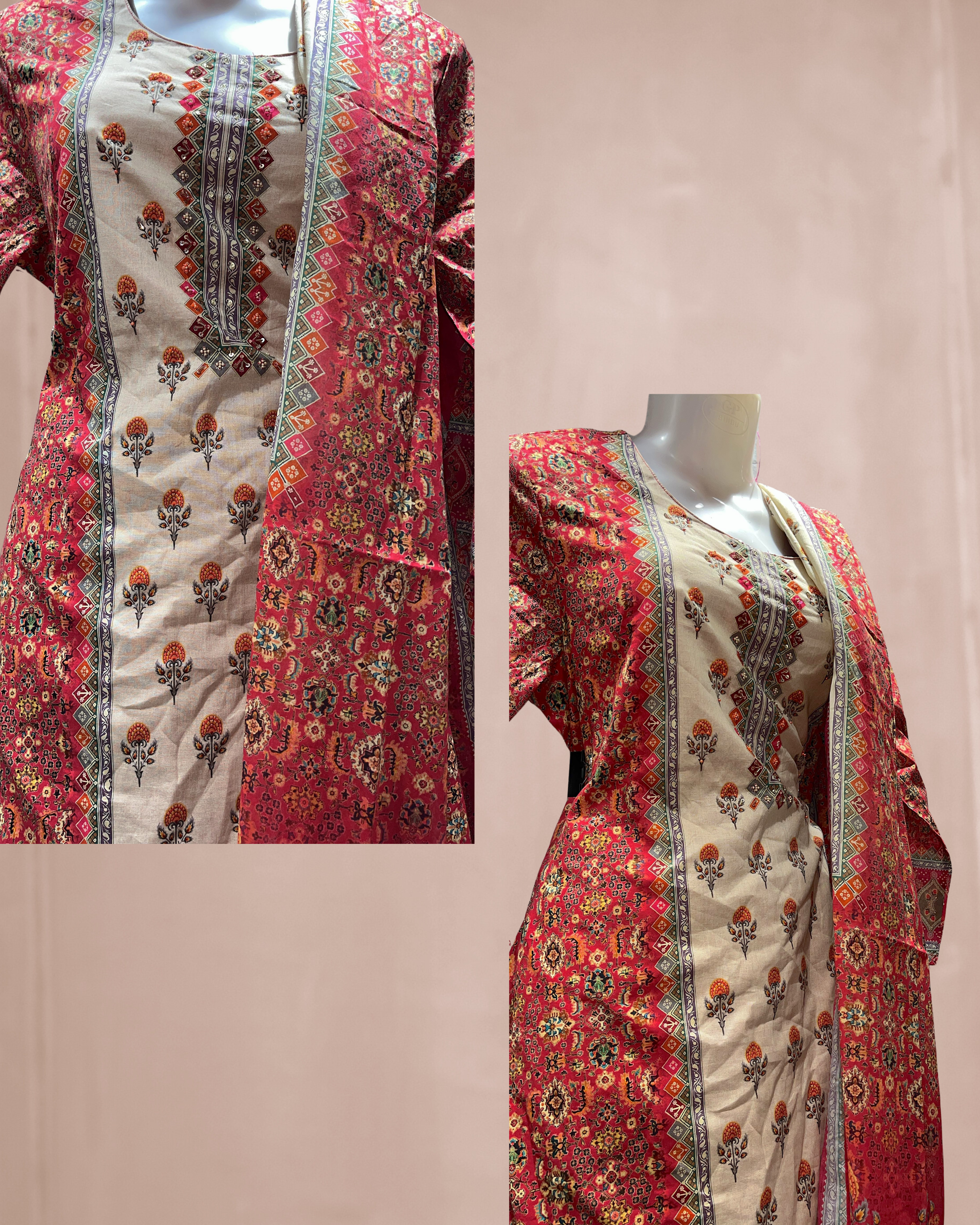 Traditional Red and Beige Salwar Kameez