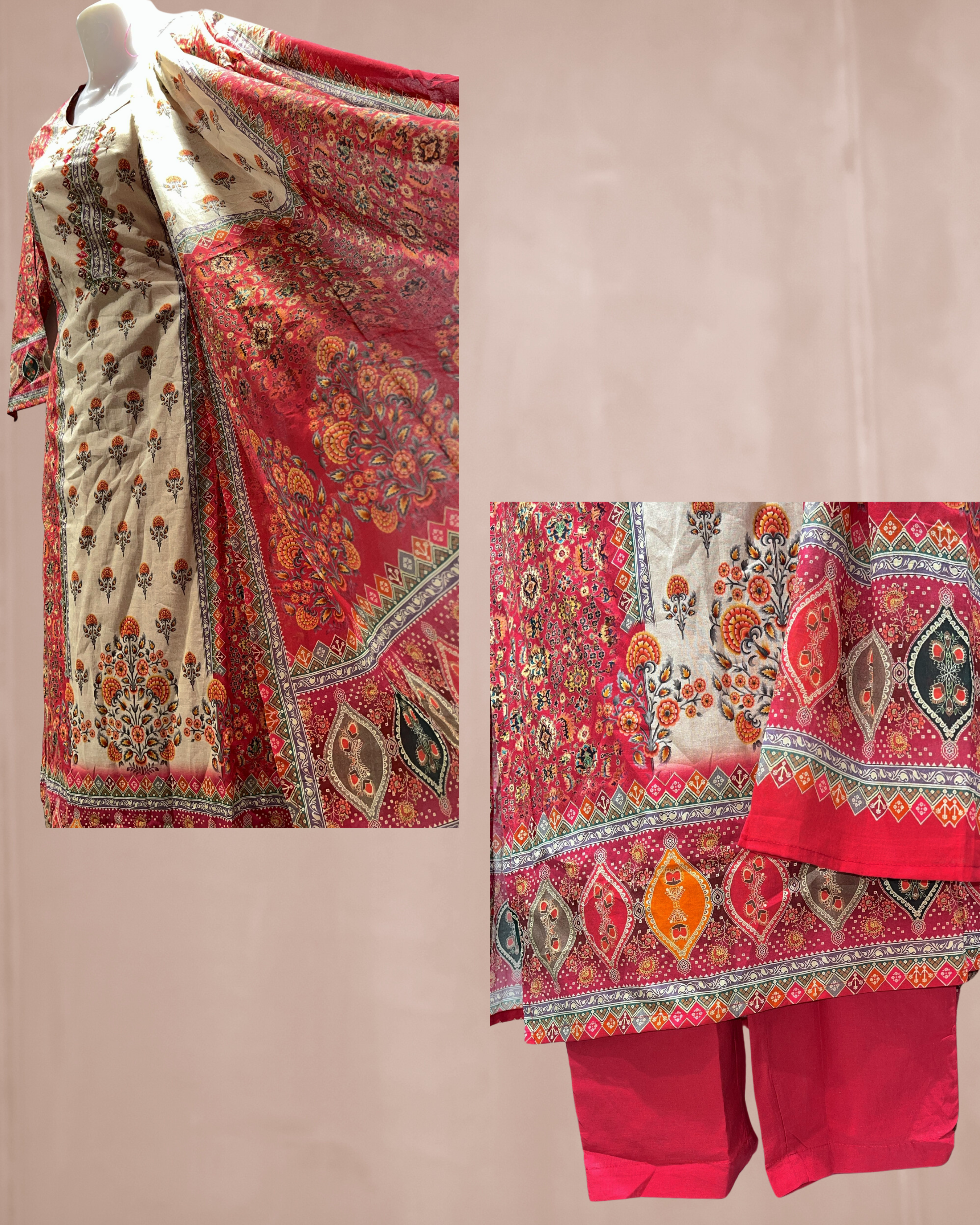 Traditional Red and Beige Salwar Kameez