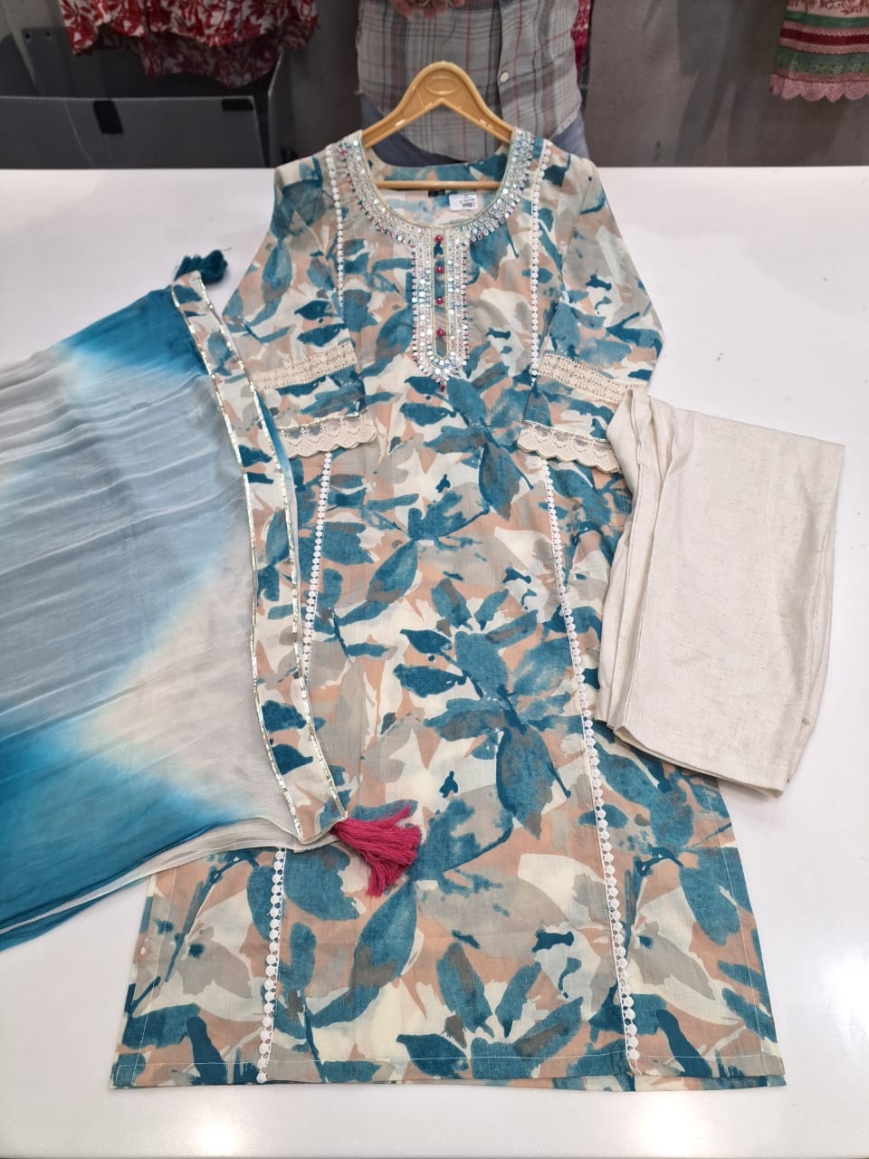 Floral Printed Kurti with Mirror Work