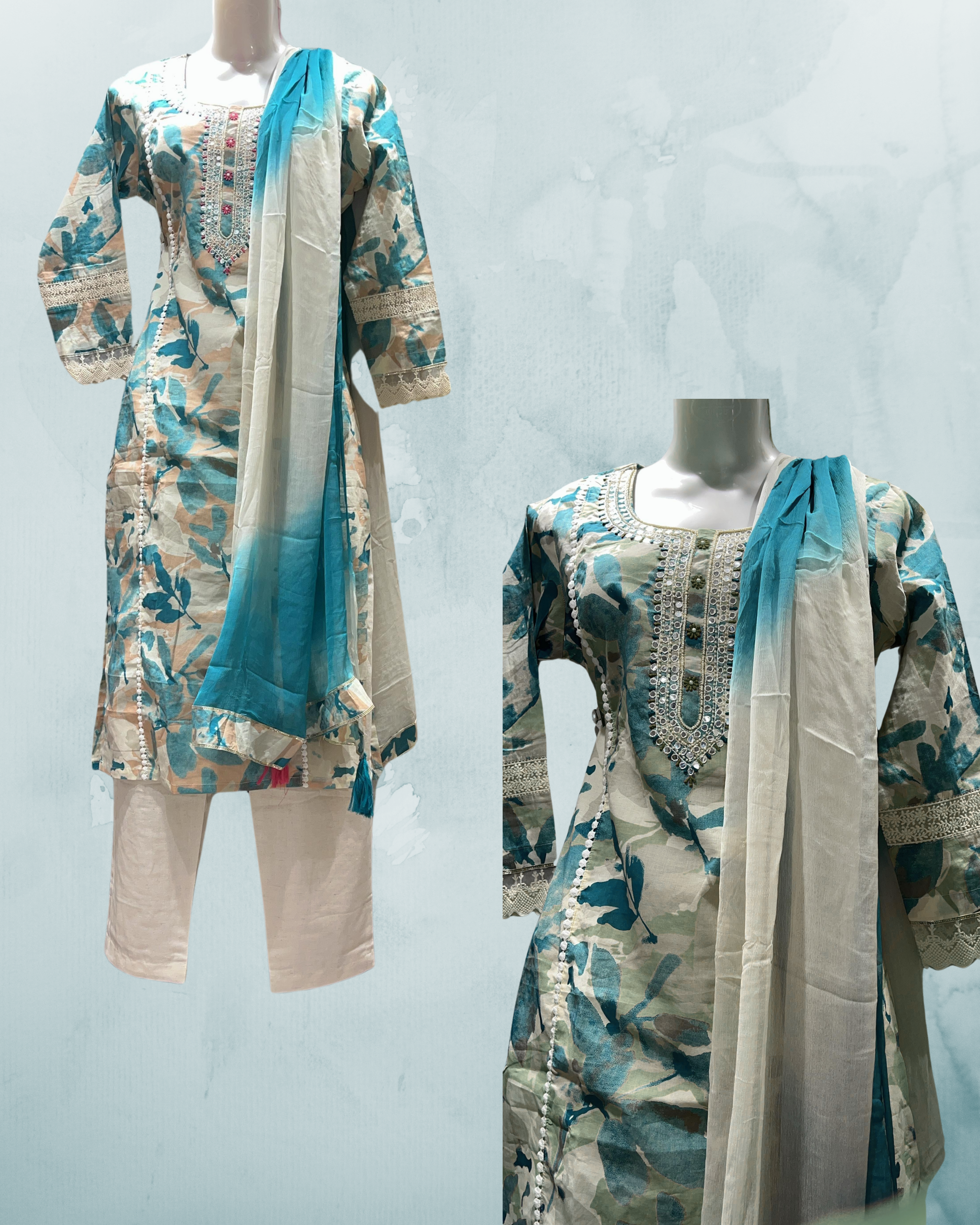 Floral Printed Kurti with Mirror Work