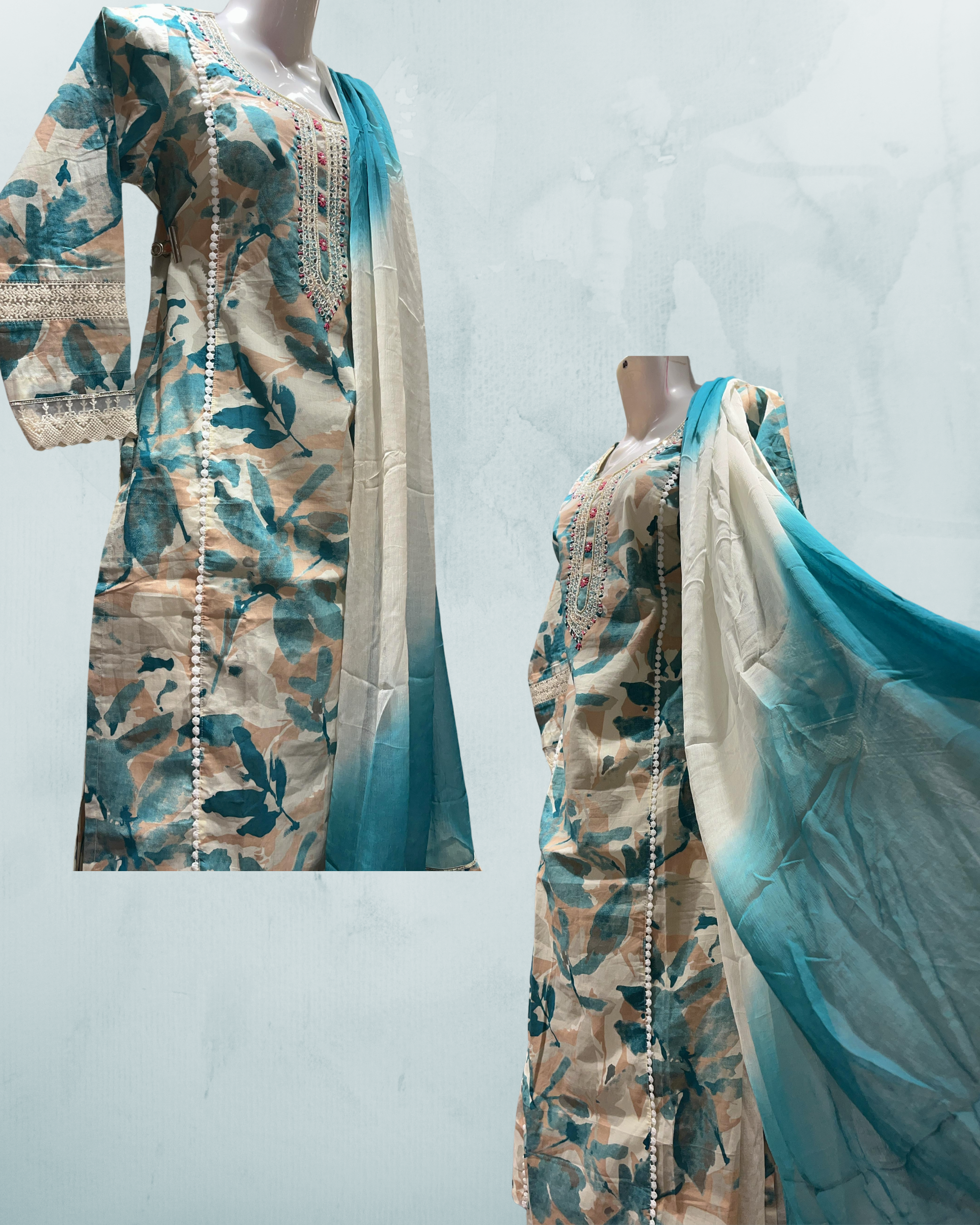 Floral Printed Kurti with Mirror Work