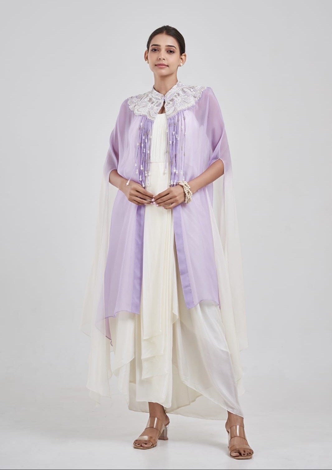 Lavender Overlay Cape Dress