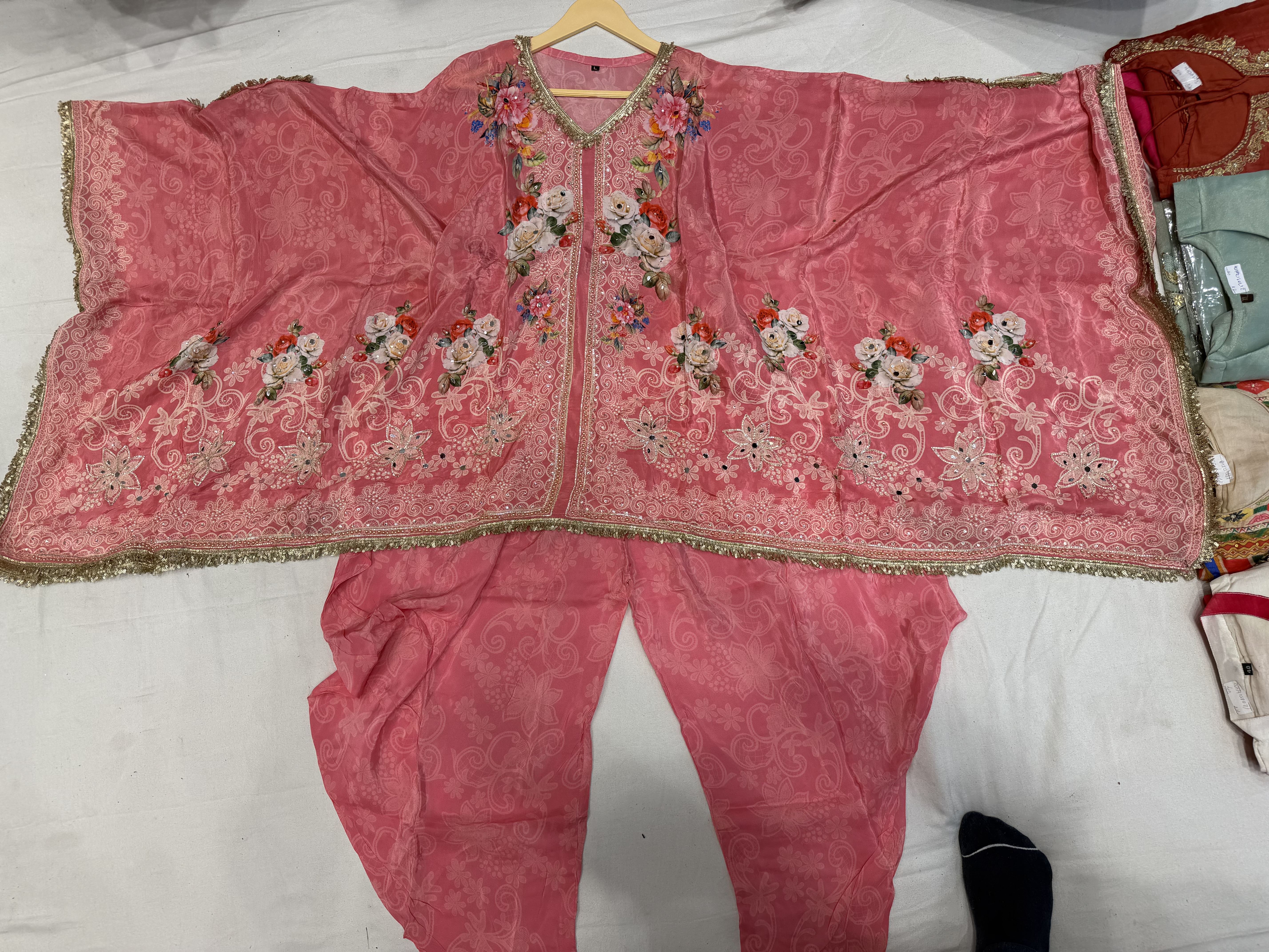 Pink Embroidered Kaftan Dhoti Pants