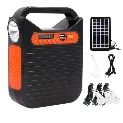 EASY POWER Solar Kit With 3 Bulbs, Torch And FM Radio, USB Port -Black