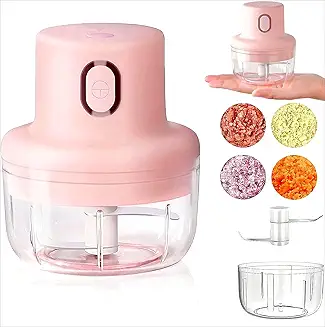 Electric Garlic Chopper, Pink USB Charging Wireless Food Mini Portable Veggie Garlic Grinder Masher 