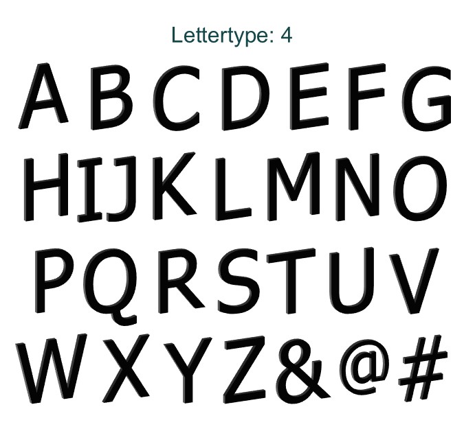 3D Letter voor binnen. 20 cm hoog, Zwart, Lettertype 4