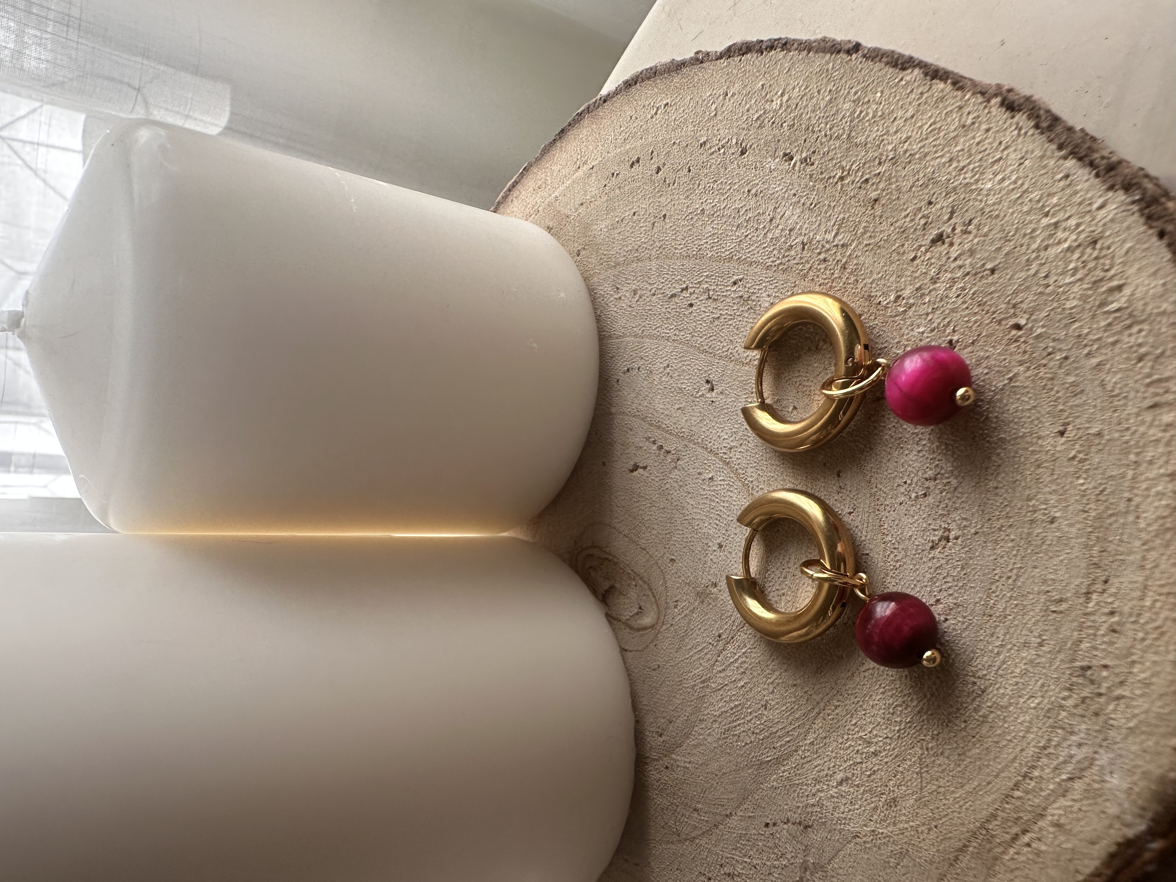 Pendientes Ojo de Tigre Fucsia