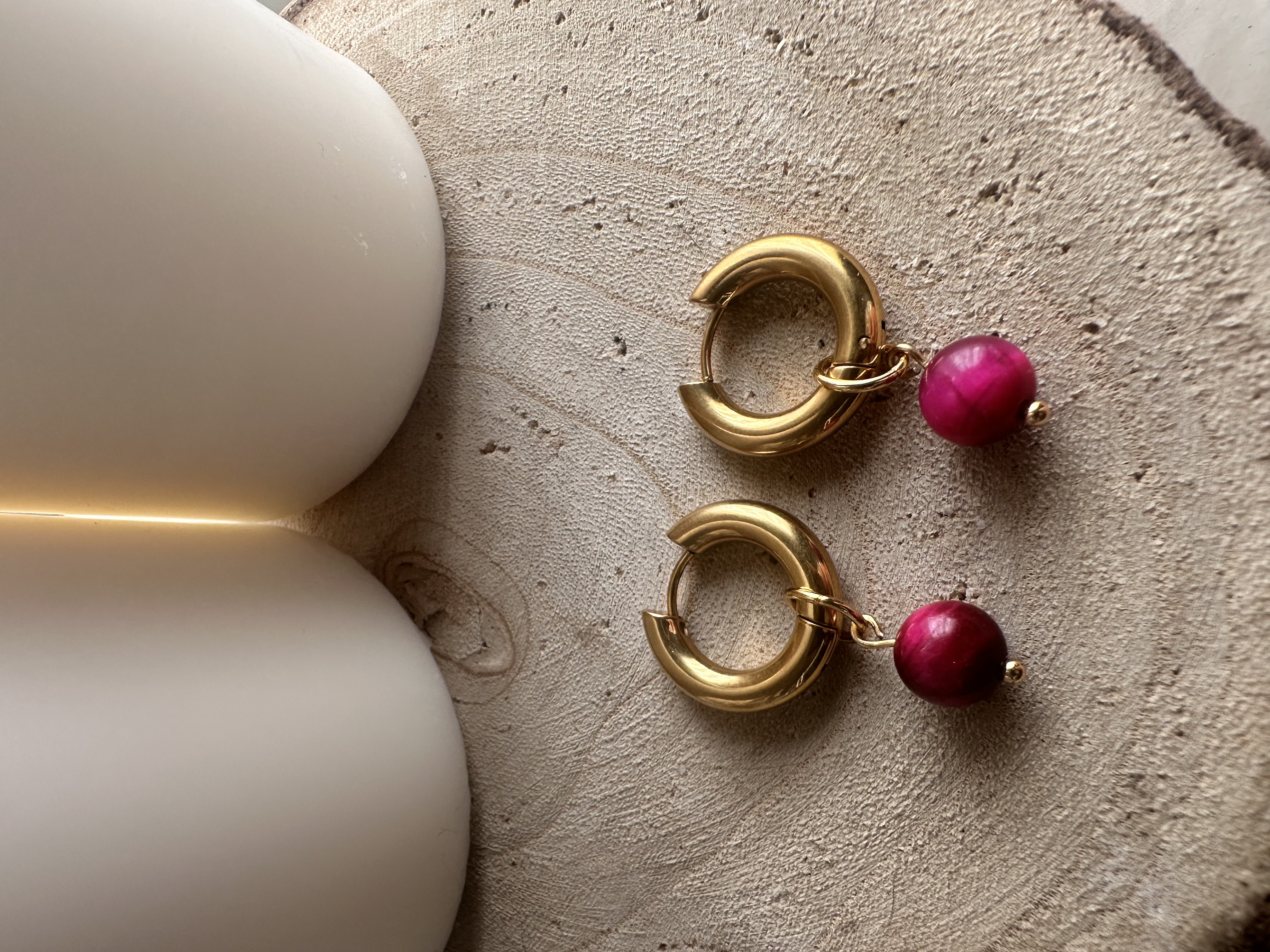 Pendientes Ojo de Tigre Fucsia