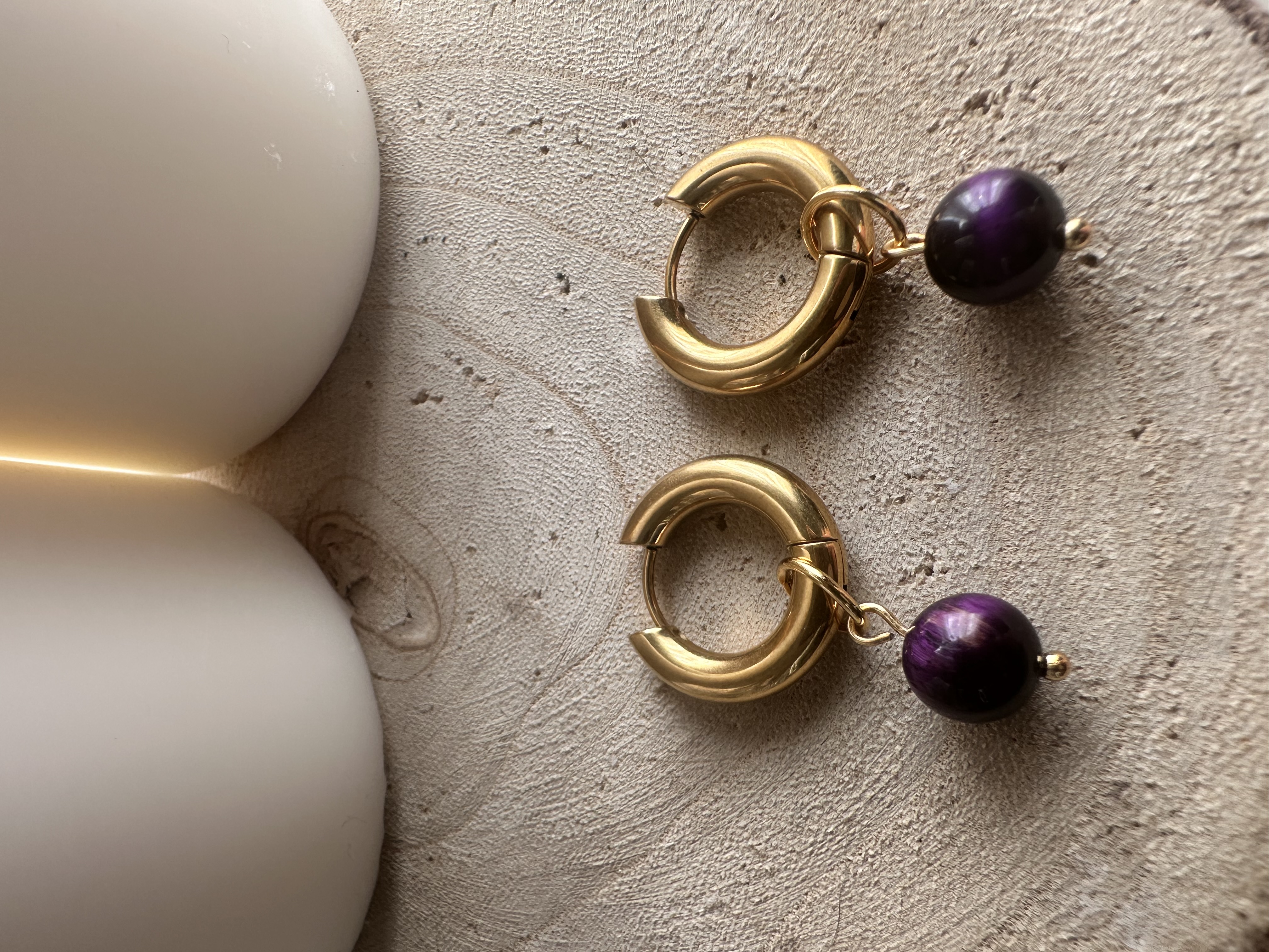 Pendientes Ojo de Tigre Morado