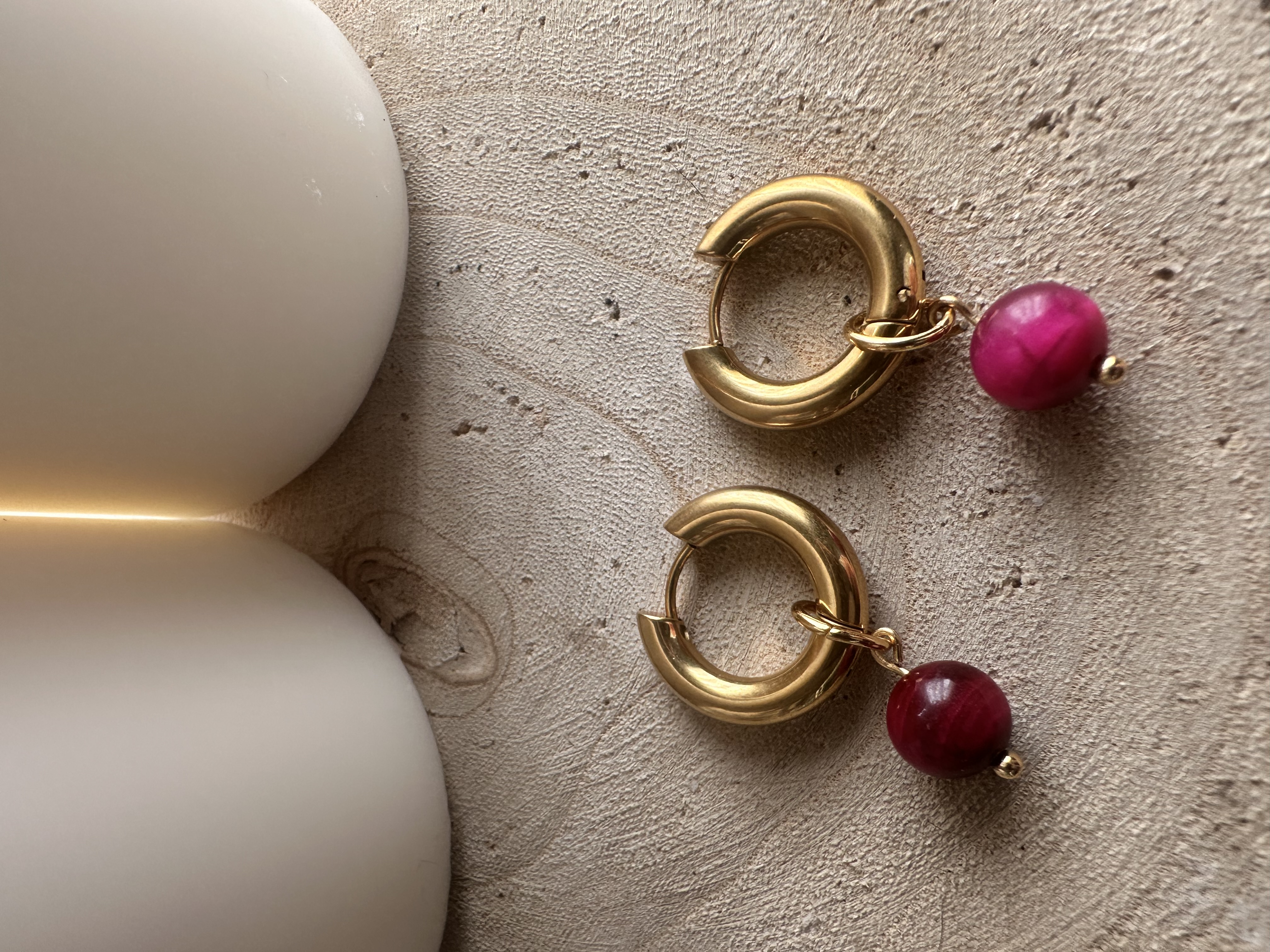 Pendientes Ojo de Tigre Fucsia