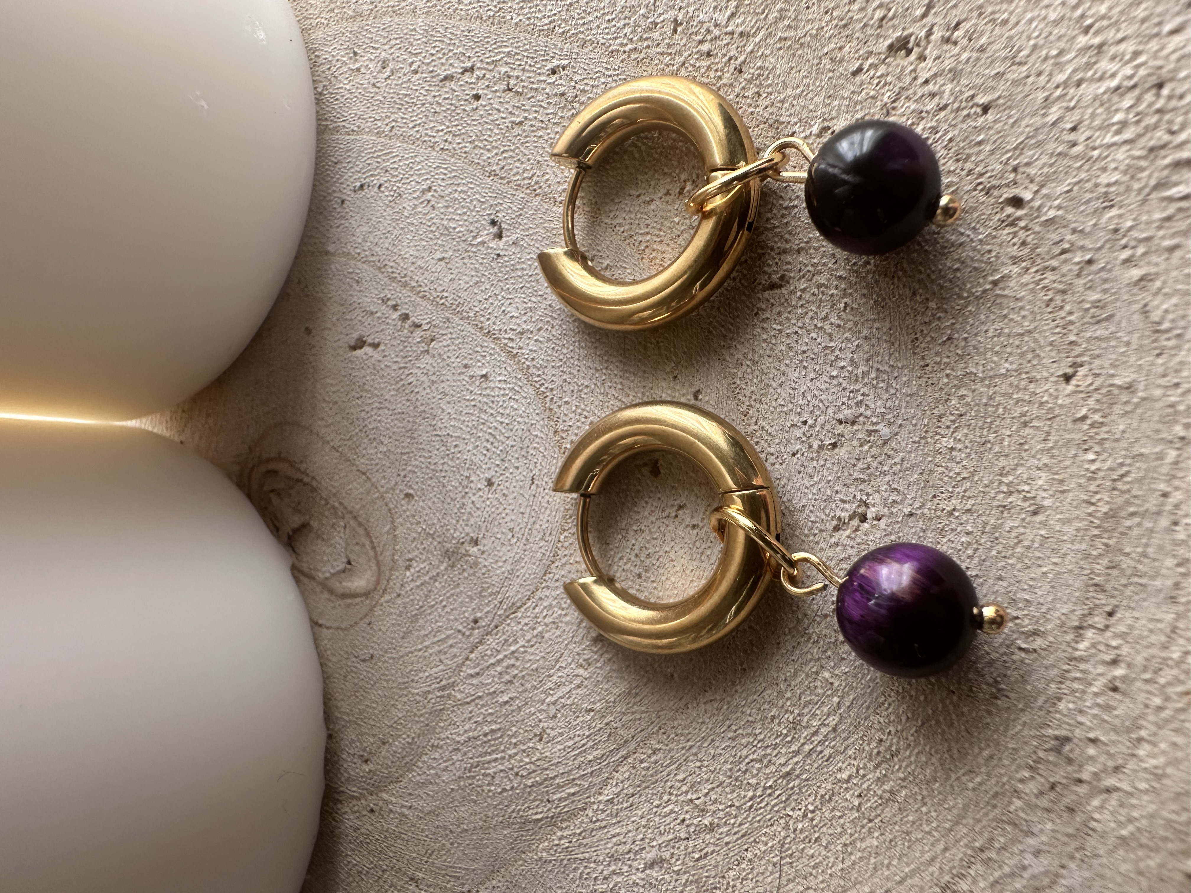 Pendientes Ojo de Tigre Morado