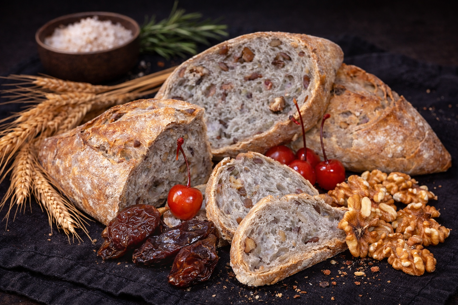 PÃO RUSTICO NOEL ( CEREJA, NOZES E TÂMARA )