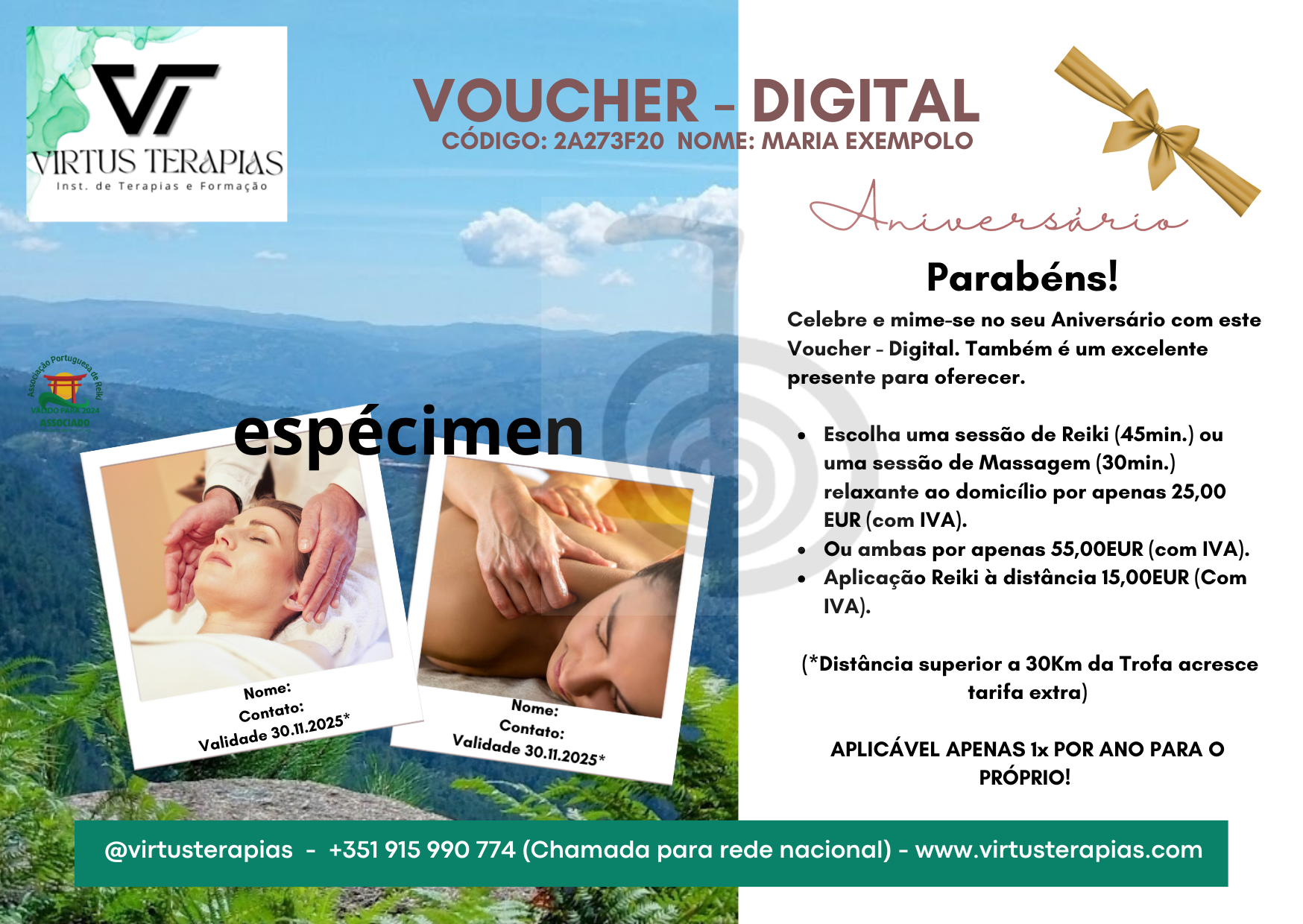 VOUCHER Aniversário - Evento Domicílio (Reiki + Massagem)