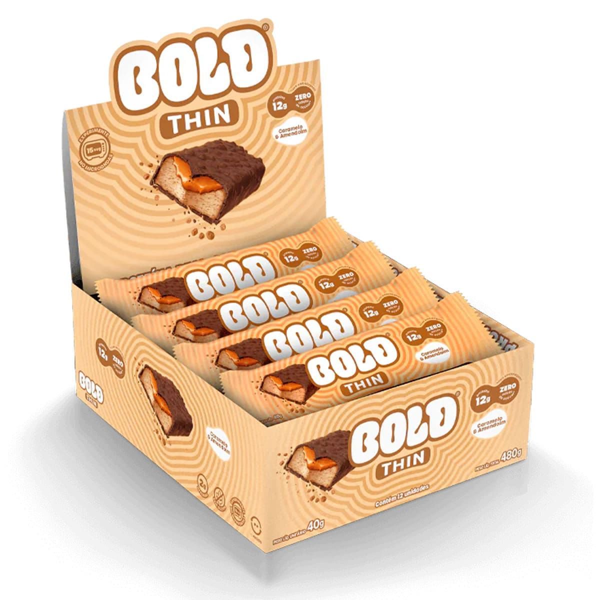 Barra de Proteina Thin - 12 Unidades 40g Caramelo & Amendoim - Bold