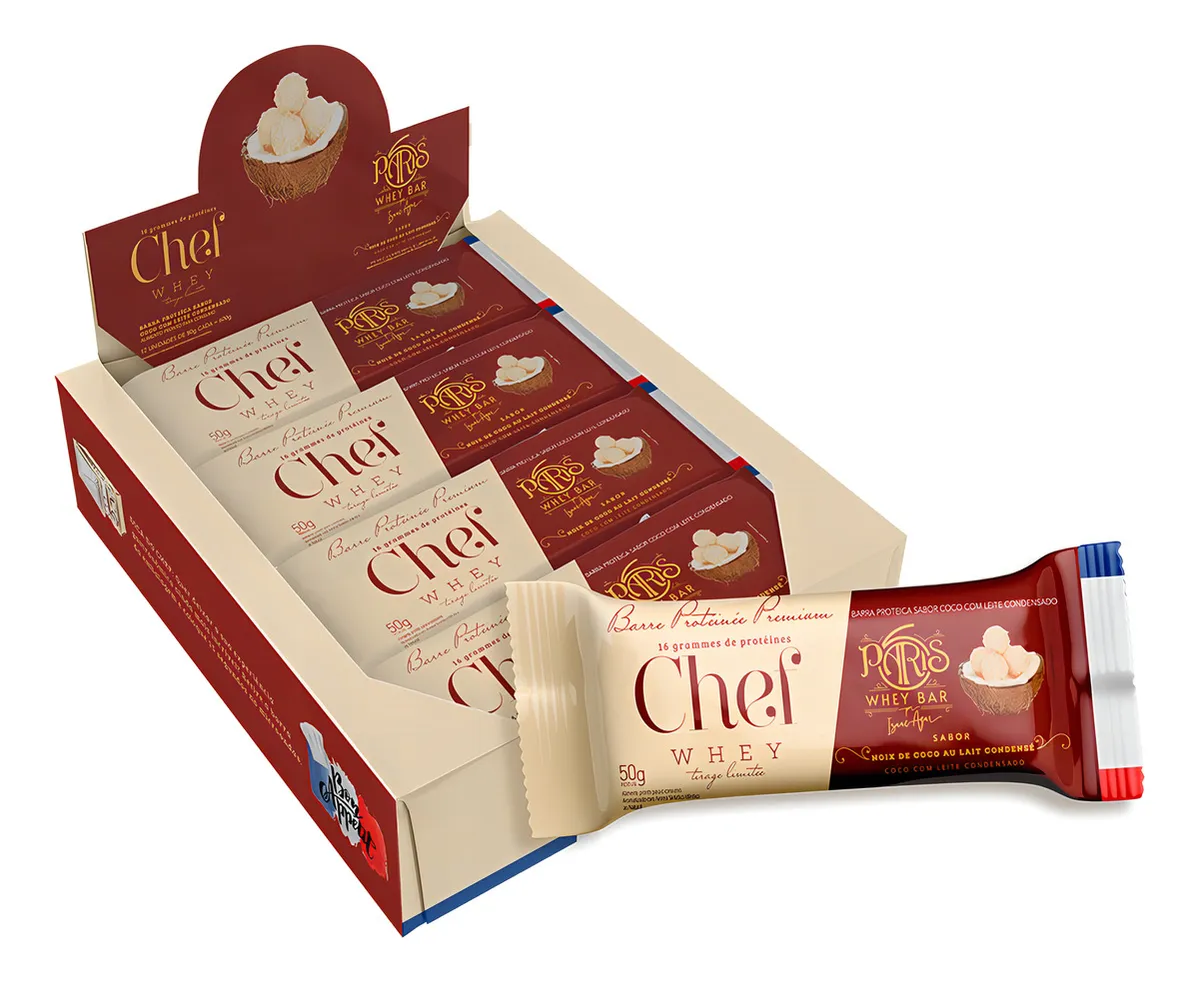 Barra de Proteína Coco com Leite Condensado 50g Chef Whey + Paris 6