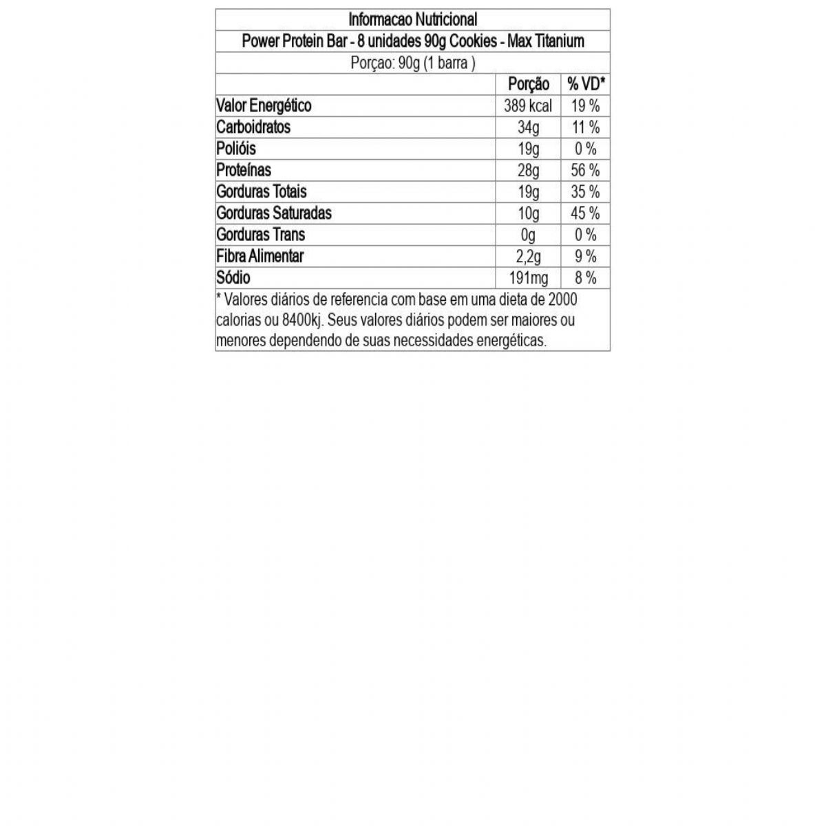  Power Protein Bar - 8 unidades 90g Cookies - Max Titanium