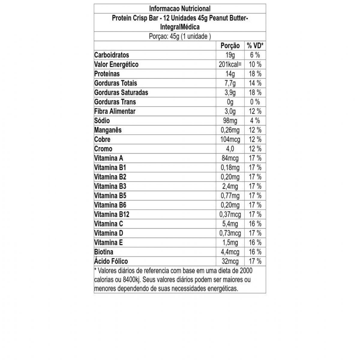 Protein Crisp Bar - 12 Unidades 45g Peanut Butter- IntegralMédica