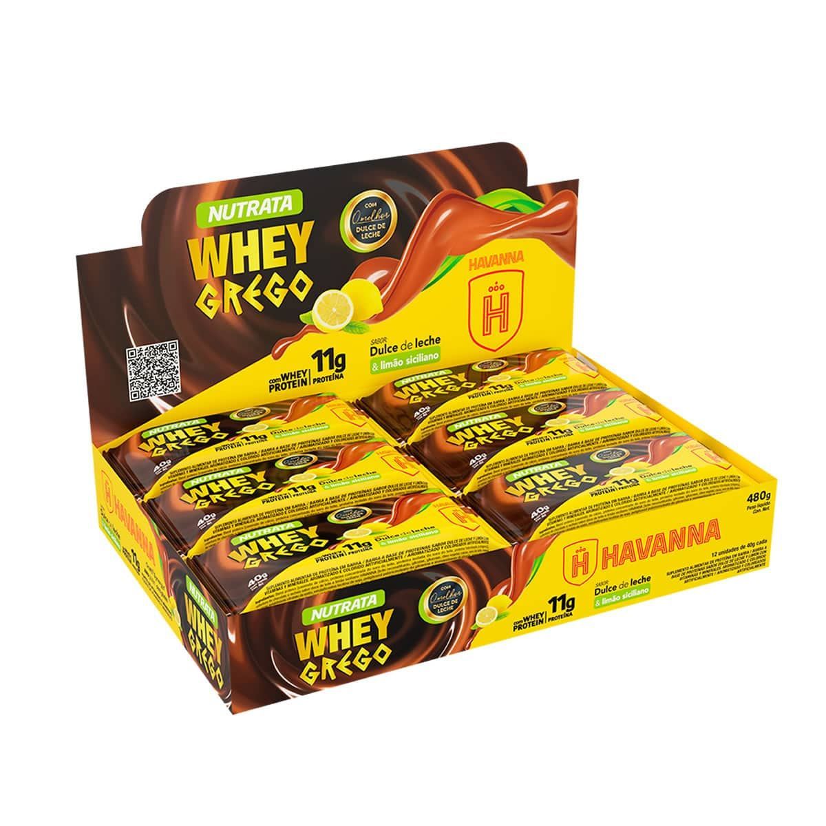 Barra Whey Grego Bar - 12 Unidades de 40g Dulce de Leche Havanna e Limão Siciliano - Nutrata