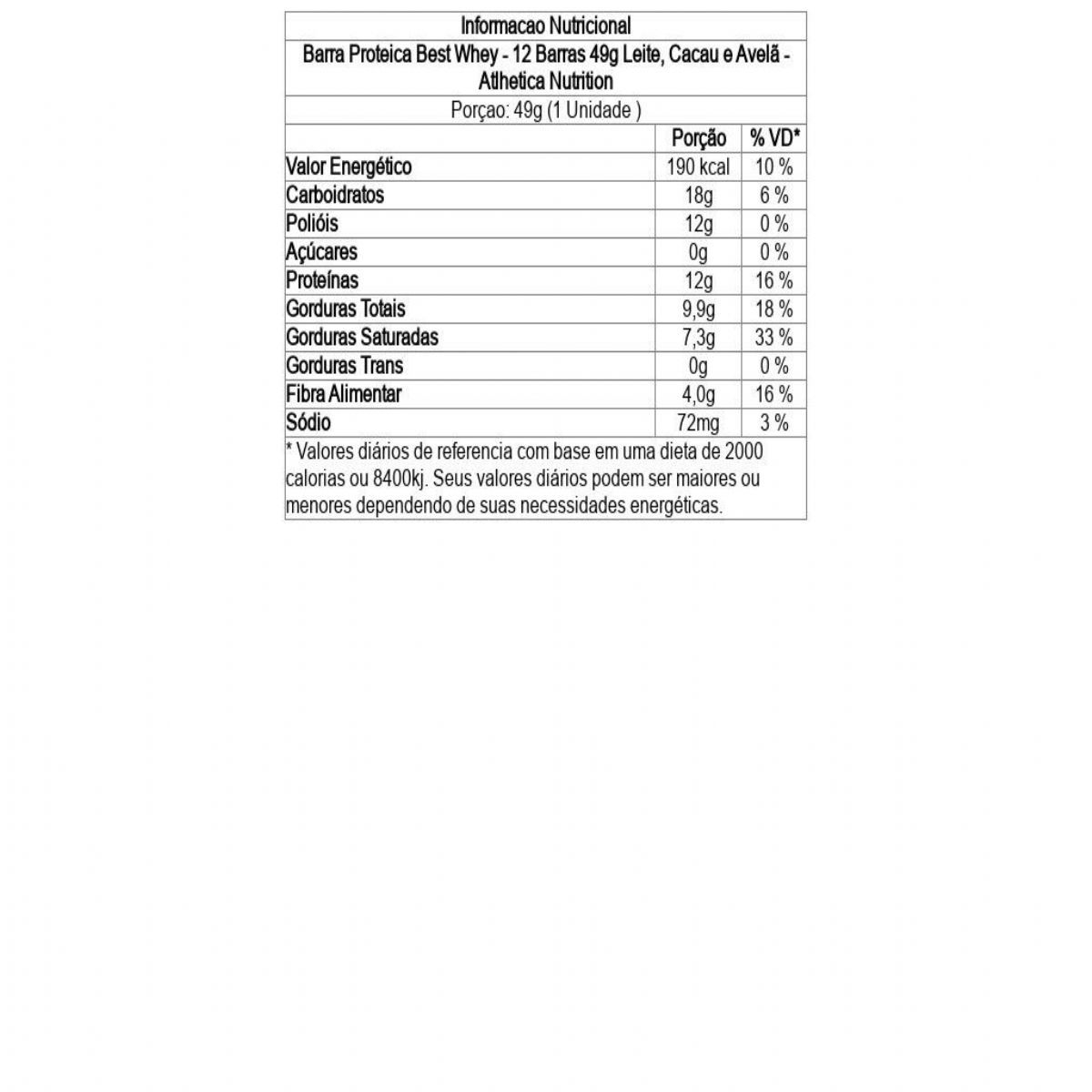 Barra Proteica Best Whey - 12 Barras 49g Leite, Cacau e Avelã - Atlhetica Nutrition
