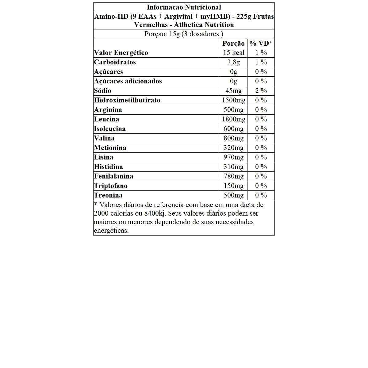 Amino-HD (9 EAAs + Argivital + myHMB) - 225g Frutas Vermelhas - Atlhetica Nutrition