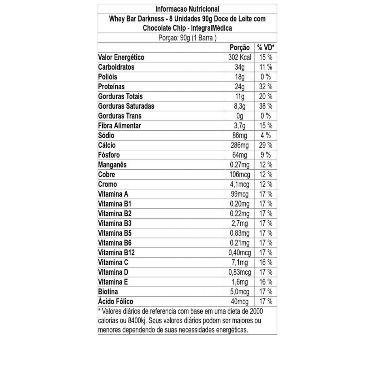 Whey Bar Darkness - 8 Unidades 90g   - IntegralMédica