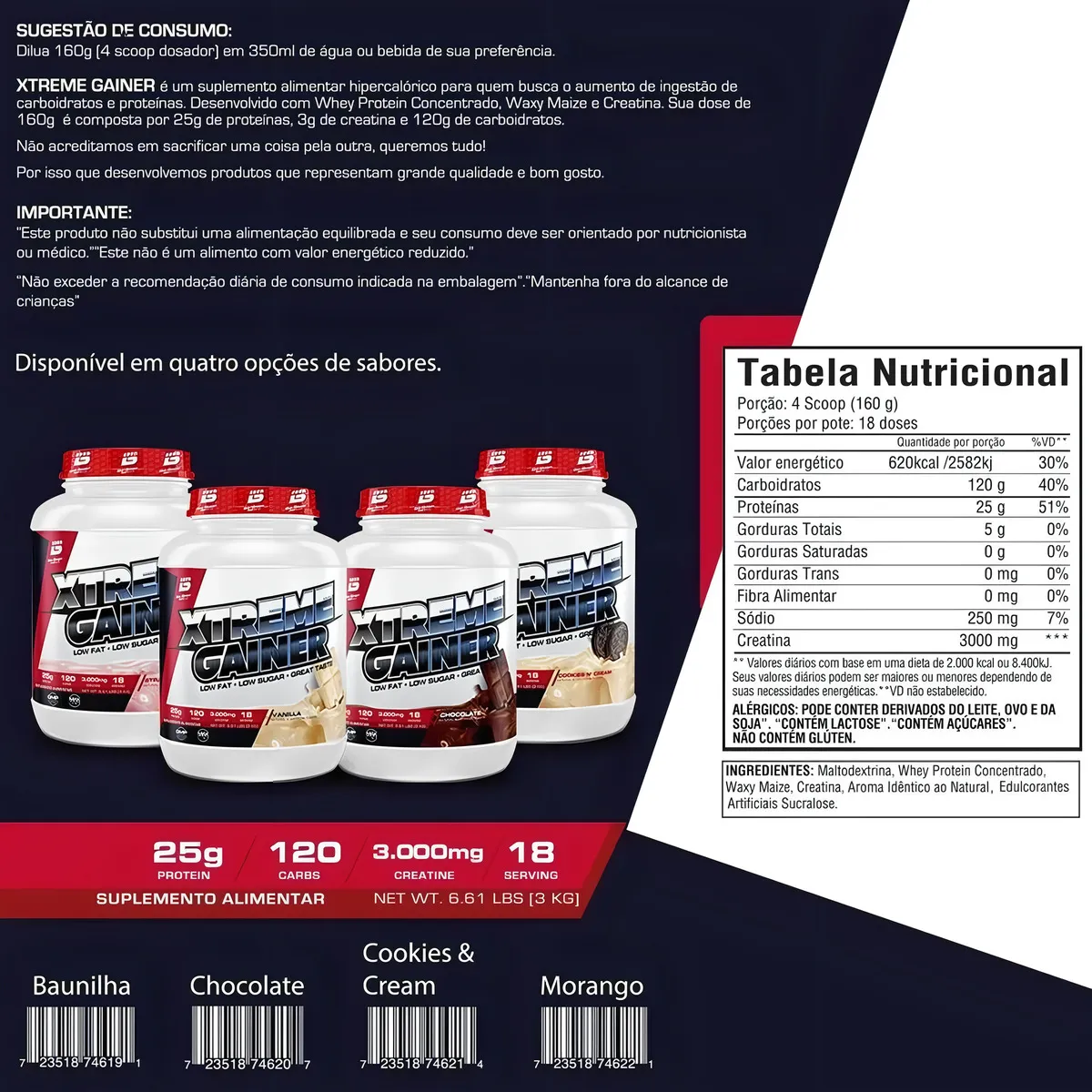 Xtreme Gainer Hipercalórico com Whey Protein 3kg  
