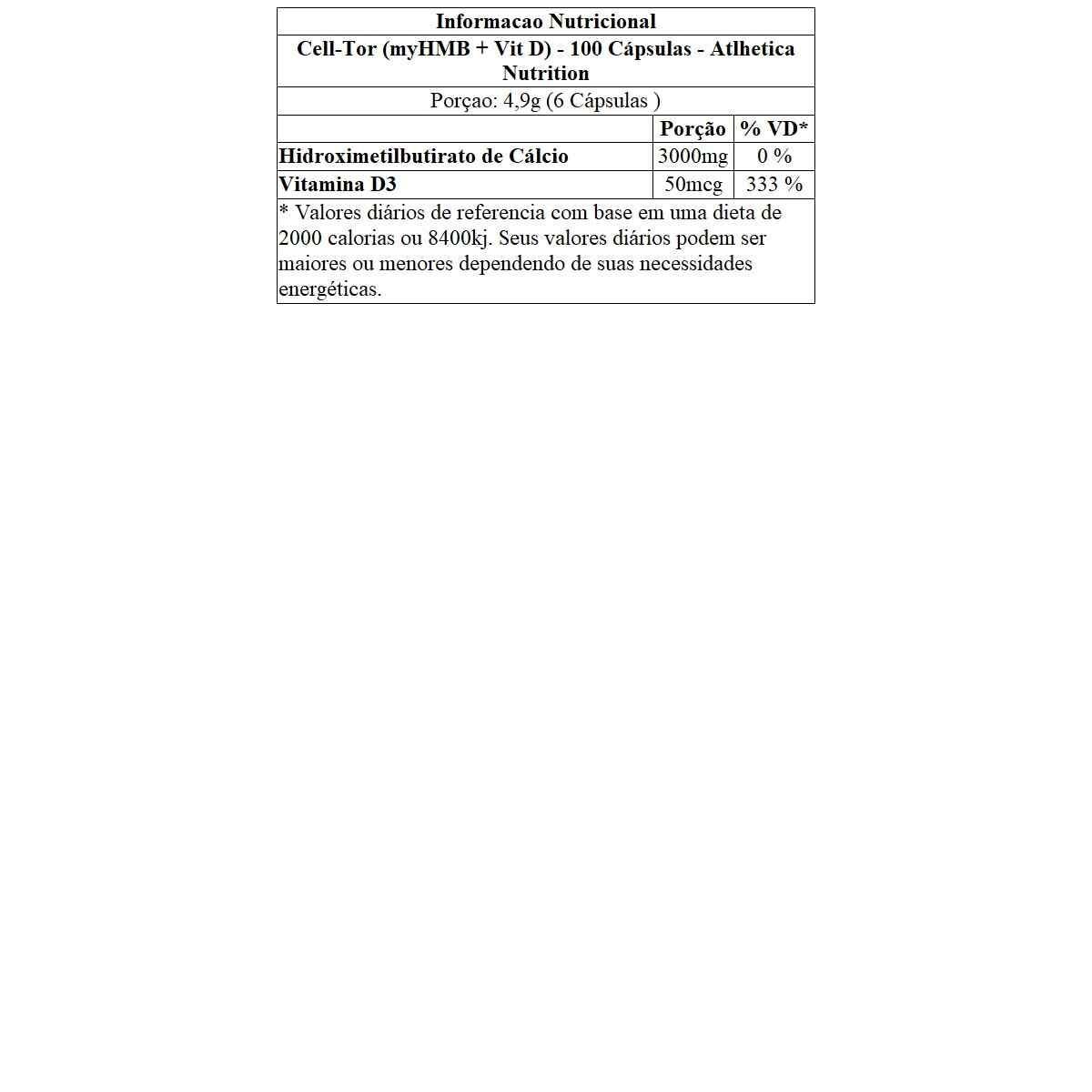 Cell-Tor (myHMB + Vit D) - 100 Cápsulas - Atlhetica Nutrition
