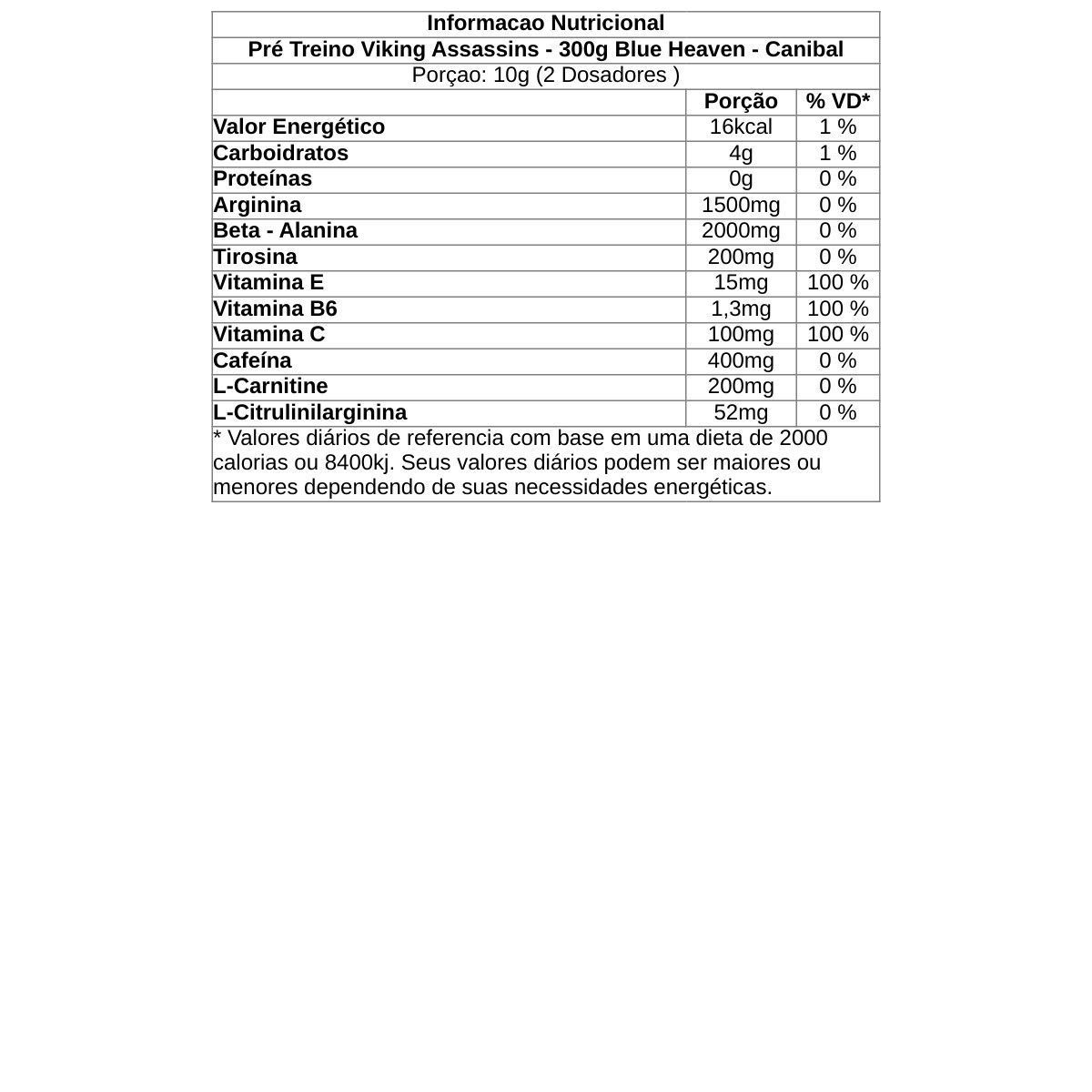 Pré Treino Viking Assassins - 300g  - Canibal