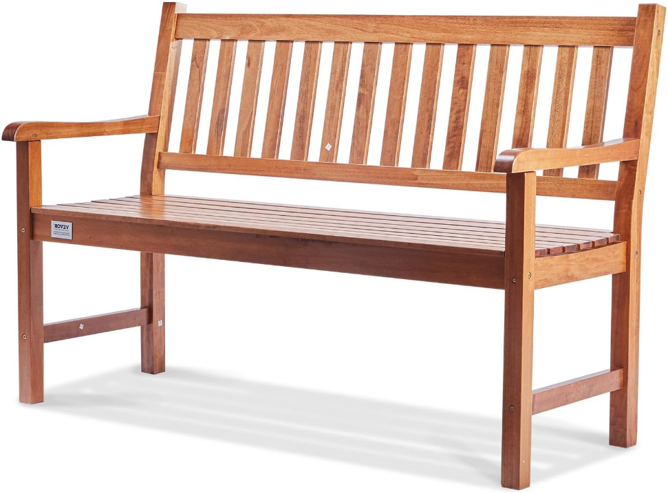 Wood Outdoor Bench, 2-Person Garden Bench with Backrest and Armrests, 800 lbs Load Capacity,All-Weather Never Rot Patio Bench for Garden, Park, Yard, Front Porch