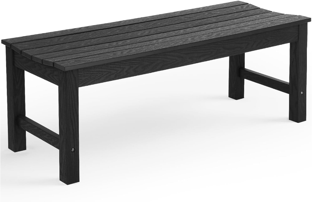 Outdoor Bench, 2-Person Patio Backless Bench, All-Weather HIPS Garden Bench, Never Rot or Fade, for Backyard, Porch, Patio, Deck, and Entryway, Black