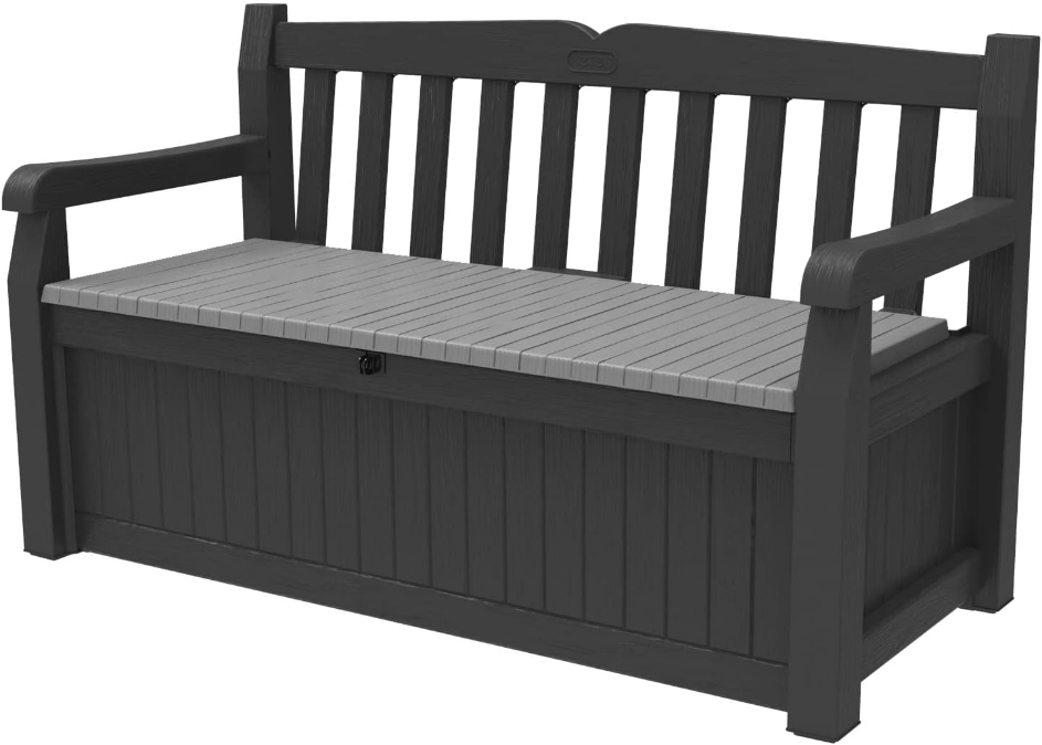 70 Gallon Storage Bench Deck Box for Patio Storage, Front Porch Decor and Outdoor Seating – Perfect to Store Garden Tools and Pool Floats, Graphite