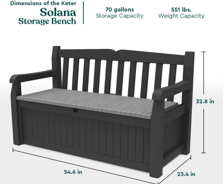 70 Gallon Storage Bench Deck Box for Patio Storage, Front Porch Decor and Outdoor Seating – Perfect to Store Garden Tools and Pool Floats, Graphite
