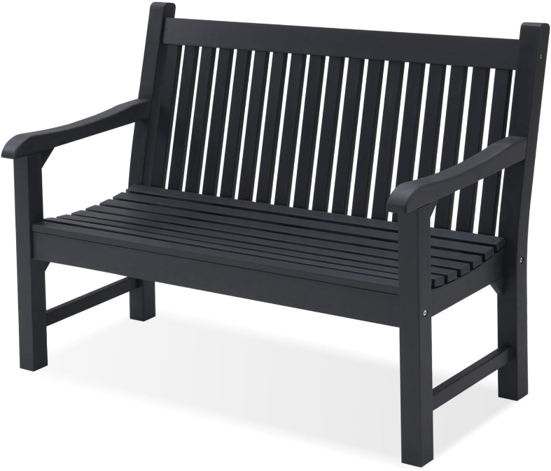 Garden Bench, 2-Person Poly Lumber Patio Bench, All-Weather Outdoor Bench That Never Rot, Memorial Bench, Suit for Garden, Porch and Park (Black)