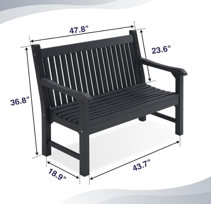 Garden Bench, 2-Person Poly Lumber Patio Bench, All-Weather Outdoor Bench That Never Rot, Memorial Bench, Suit for Garden, Porch and Park (Black)