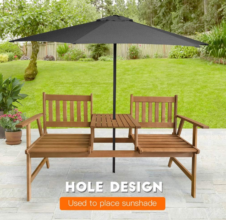 Outdoor Patio Bench Wood Garden Bench Park Bench Acacia Wood with Table for Pool Beach Backyard Balcony Porch Deck Garden Wooden Furniture