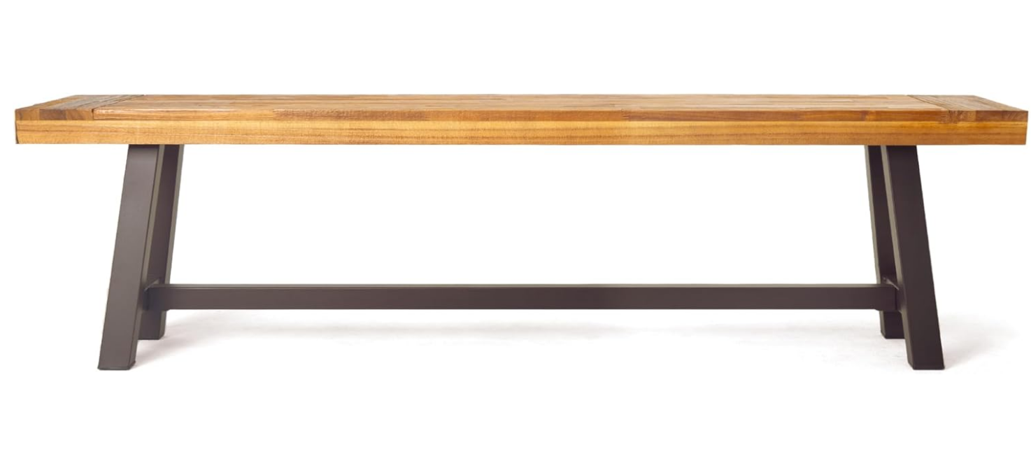Outdoor Acacia Wood and Rustic Metal Bench, Sandblast Finish / Rustic Metal 14. 75 x 63 x 17. 50 inches