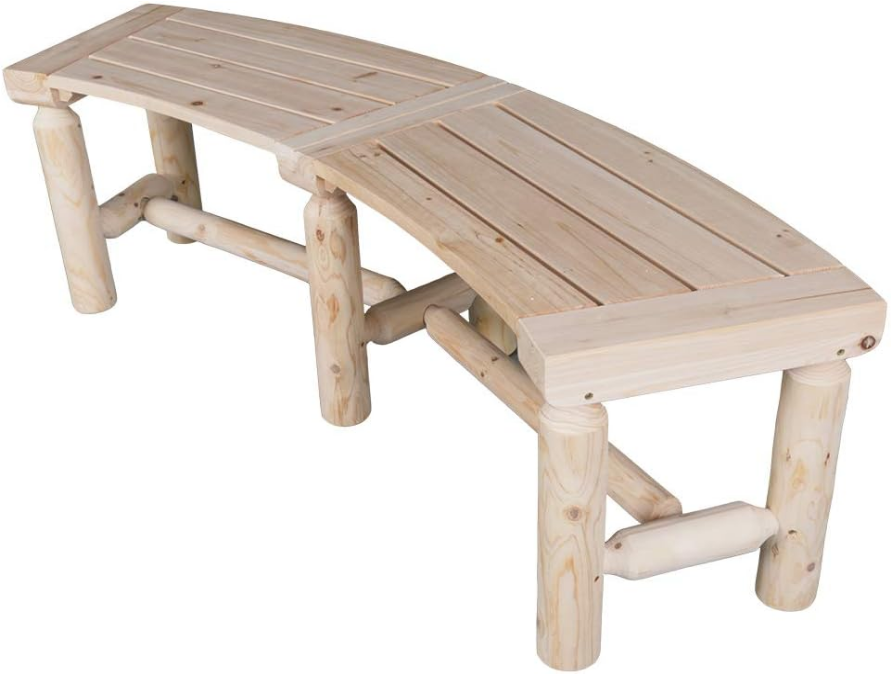 Wooden Curved Backless Porch Bench Rustic Style Cedar/Fir Wood Log Fire Pit Bench for Patio Garden Deck and Backyard, 40"-55" W×14" D×16.5" H, Natural Finish