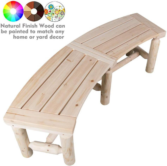 Wooden Curved Backless Porch Bench Rustic Style Cedar/Fir Wood Log Fire Pit Bench for Patio Garden Deck and Backyard, 40"-55" W×14" D×16.5" H, Natural Finish