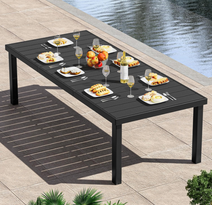 Aluminum Patio Dining Table for 8, 75" Outdoor Dining Table, E-Coated Rectangular Patio Table for Backyard Garden Lawn, Black