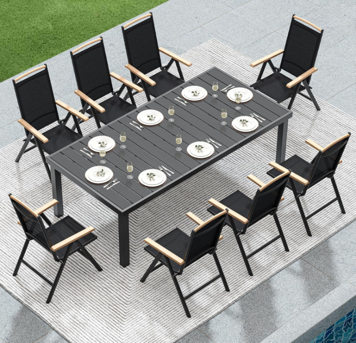 Aluminum Patio Dining Table for 8, 75" Outdoor Dining Table, E-Coated Rectangular Patio Table for Backyard Garden Lawn, Black