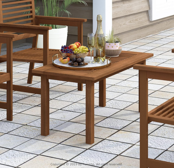 Tioman Hardwood Patio Furniture Outdoor Coffee Table in Teak Oil, 1-Tier, Brown