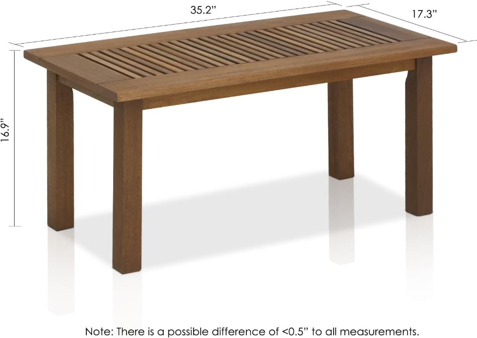 Tioman Hardwood Patio Furniture Outdoor Coffee Table in Teak Oil, 1-Tier, Brown
