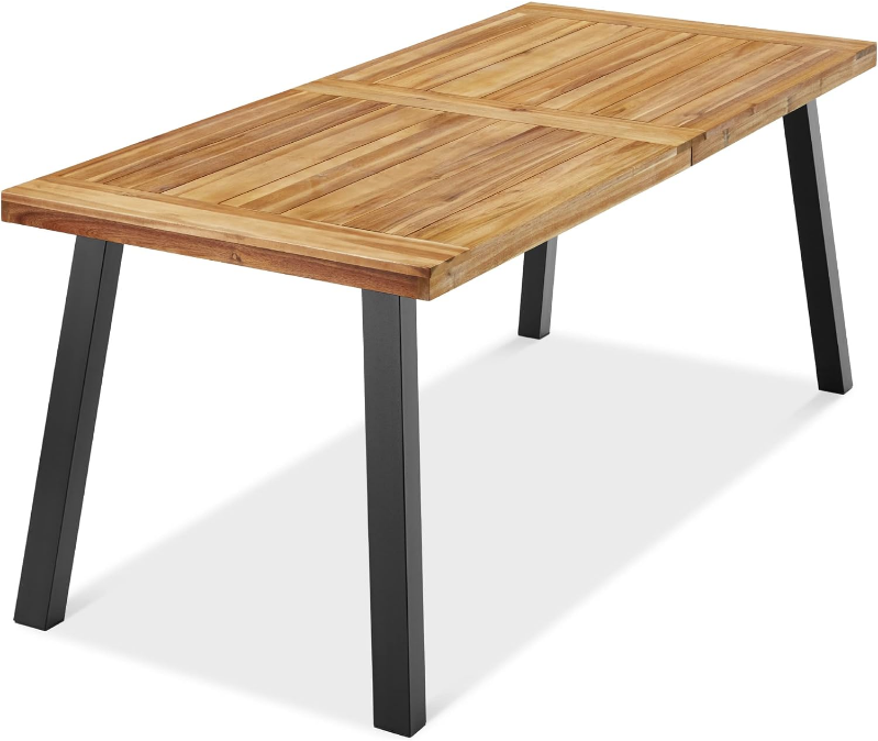 Products 6-Person Indoor Outdoor Acacia Wood Dining Table, Picnic Table w/Powder-Coated Steel, 350 Pound Capacity Legs - Natural