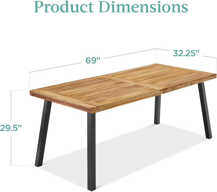 Products 6-Person Indoor Outdoor Acacia Wood Dining Table, Picnic Table w/Powder-Coated Steel, 350 Pound Capacity Legs - Natural