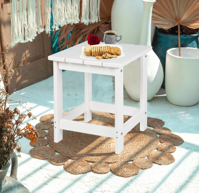 Adirondack Square Outdoor Side Table, Pool Composite Patio Table,HDPE End Tables for Backyard,Pool, Indoor Companion, Easy Maintenance & Weather Resistant(White)