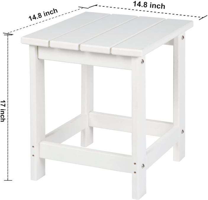 Adirondack Square Outdoor Side Table, Pool Composite Patio Table,HDPE End Tables for Backyard,Pool, Indoor Companion, Easy Maintenance & Weather Resistant(White)